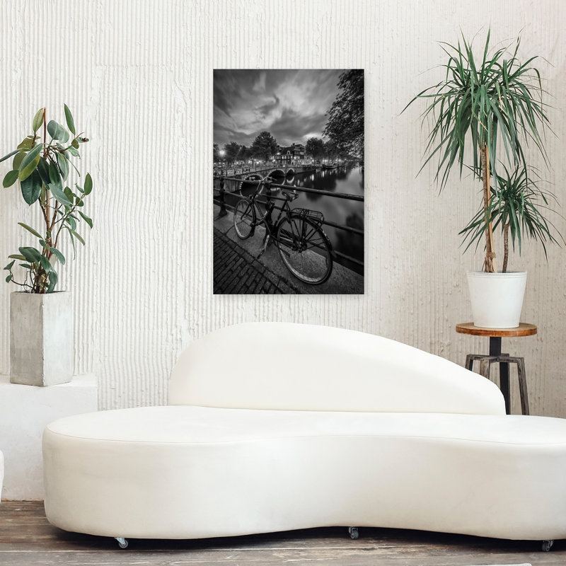 Amsterdam Canal Bicycle Night Classic Peaceful Tranquille Architecture City Wall Art Poster, 36" H x 24" W