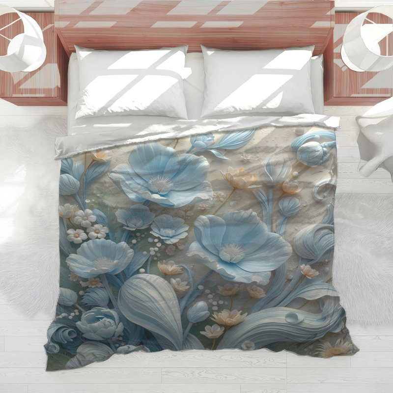 Blue Beige Flowers Comforter, Twin Extra Long