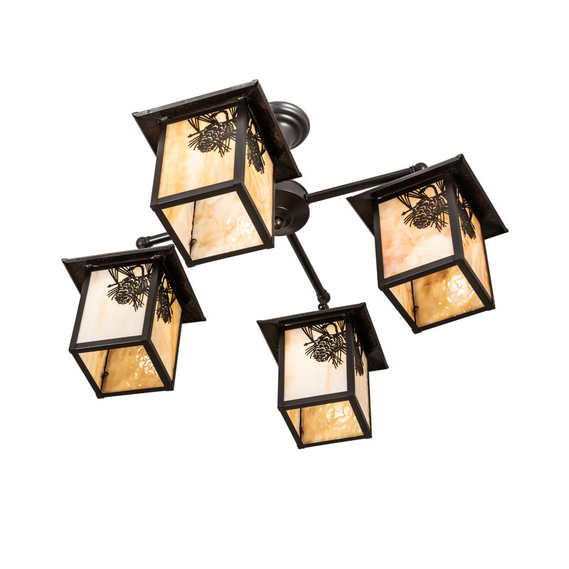 Seneca Winter Pine Craftsman Brown 4-Light Glass Chandelier
