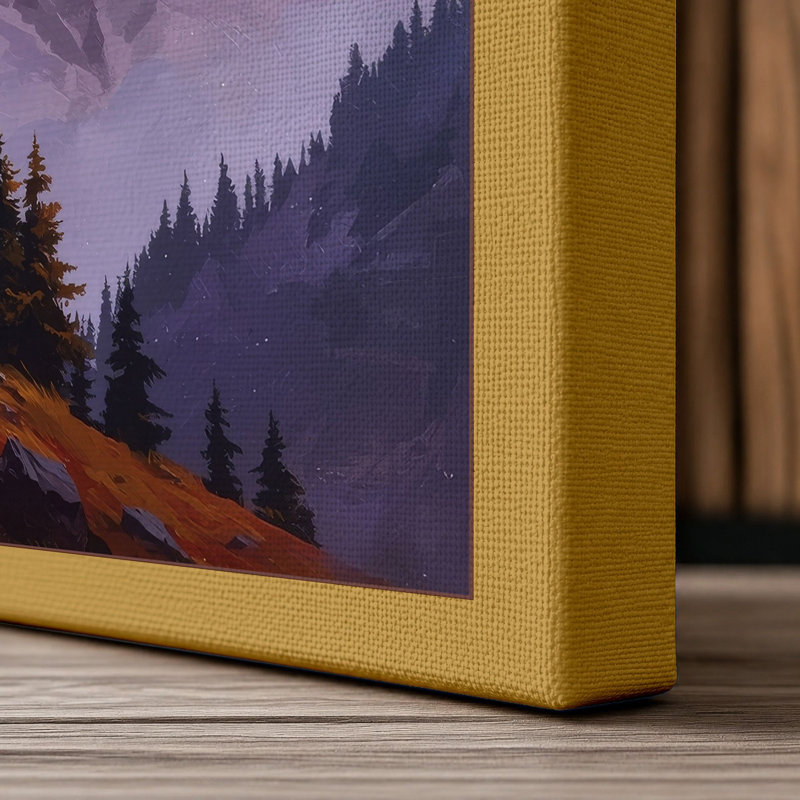 Mountains at Sunrise Landscape - Wrapped Canvas, 36x24 - 91.4 x 61.0 cm, Ochre Border