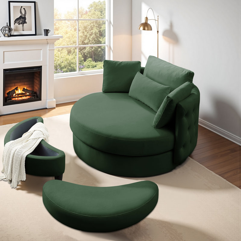 360° Swivel Accent Barrel Chairs With Removable Ottoman, Chaise Lounge Indoor With Neck Support Pillow, Swivel Chairs For Living Room, Oversized Chair With Ottoman