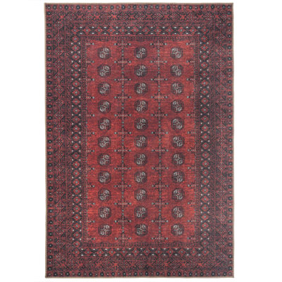 Machine Washable Red Traditional Persian Style Distressed Living Room Area Rug