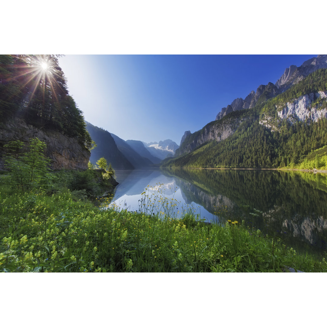 Gosausee With Glacier Dachstein In Back - Nature Reserve Austria by DieterMeyrl - No Frame Kunstdrucke auf Leinwand