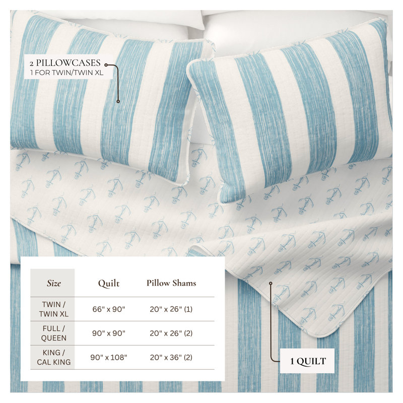 FreshFolds Coastal Striped Reversible Quilt Set with Shams