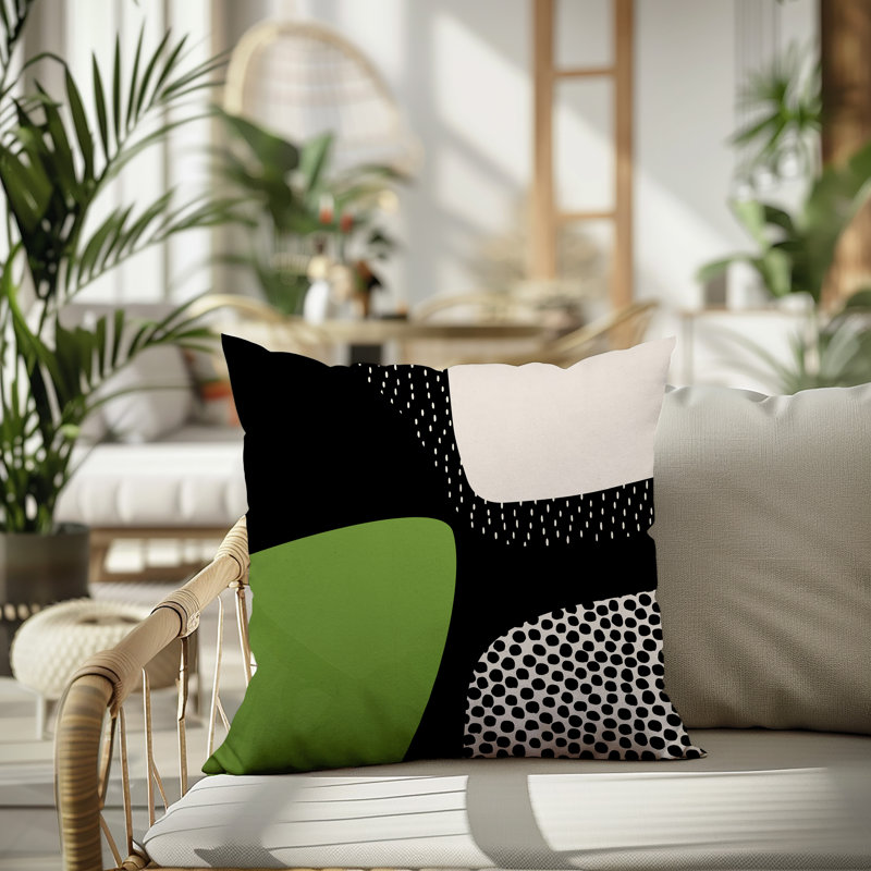 Coussin carré intérieur / extérieur pia, H 19 po x l 19 po, Chartreuse / noir / blanc cassé
