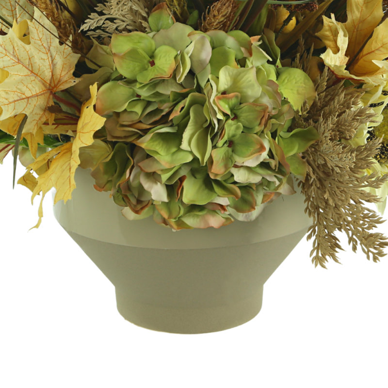 Hydrangea Fall Arrangement With Sunflowers And Wheat