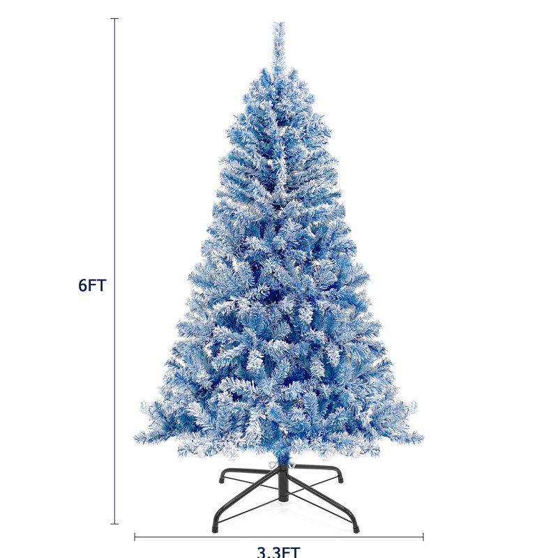 Arbre articulé de 6 pi avec 750 pointes - bleu, vinyle, odeur, électrique, base stable, pointes de branche de Noël intérieures, lumières chaudes,