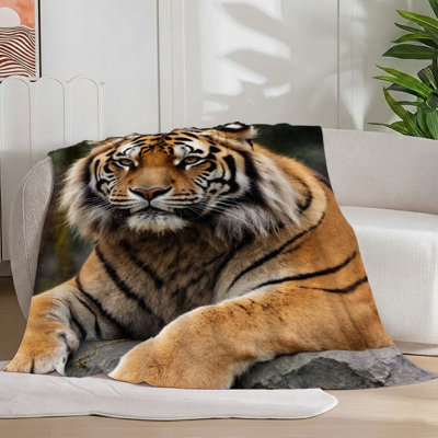 Couverture en flanelle orange tigre sur mesure 1pc, douillette douillette à rayures noires audacieuses, parfaite pour les amoureux de la nature, les amateurs de la faune, la décoration à imprimé animalier, pour le canapé / lit / voyage 55 * 70