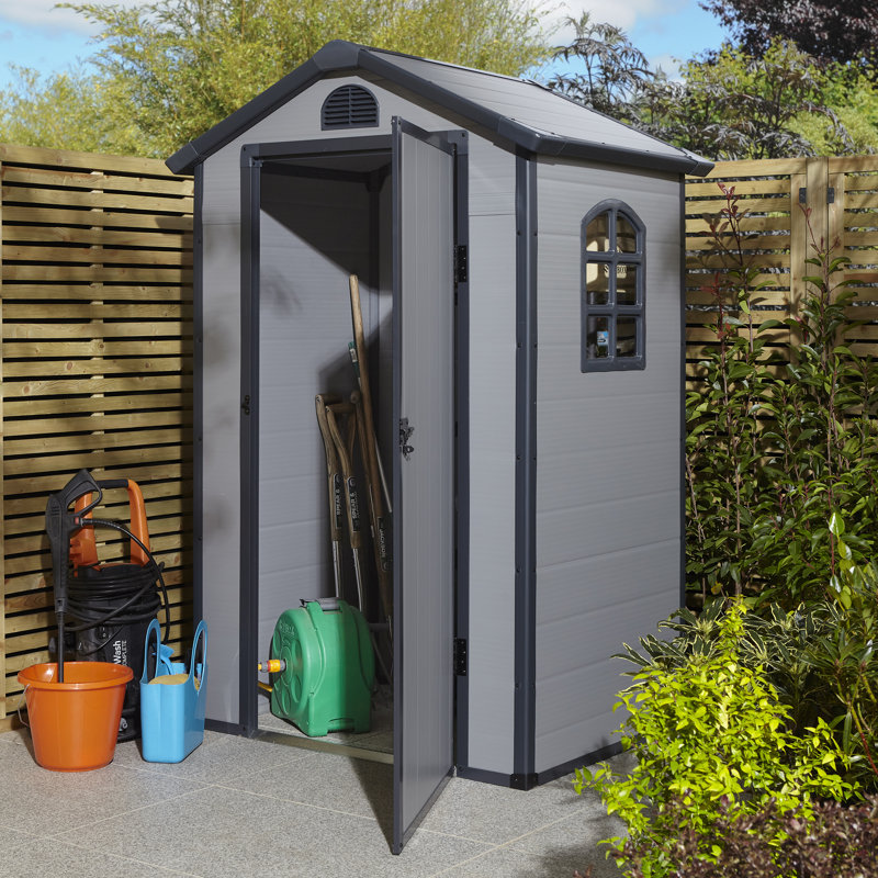 Rowlinson Airevale 4x3 Plastic Apex Shed with Foundation Kit, Light Grey