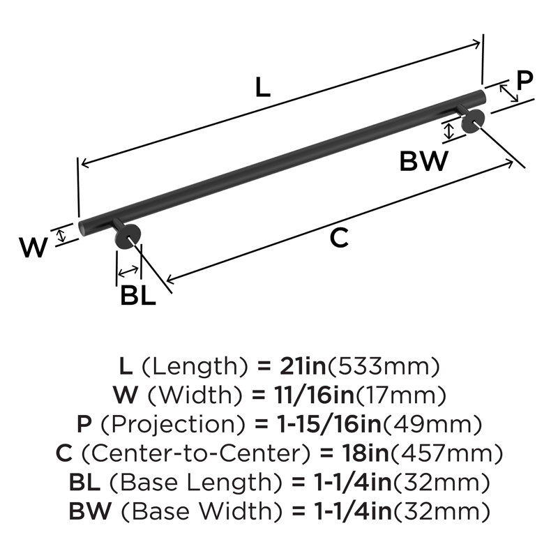 Radius Appliance Pull, Matte Black, 18"