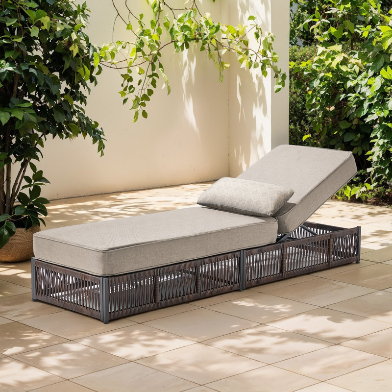 Laguna Outdoor Patio Chaise Lounge Chair, Luxury Rattan Recliner With 6-Position Backrest & 5-Inch Thick Cushions, Beige