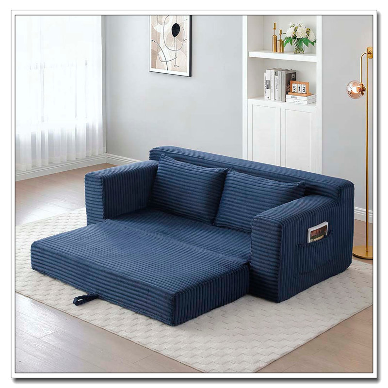 2 in 1 Convertible Folding Couch Bed,Memory Foam Cloud Loveseat Sofa, Blue