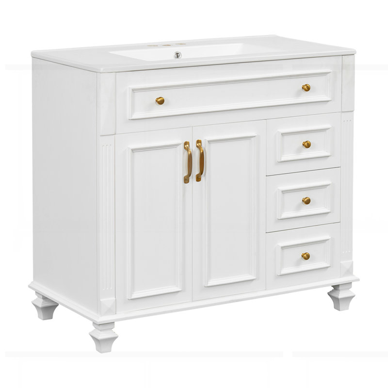 Meuble-lavabo 36 po avec lavabo, Blanc, Doré