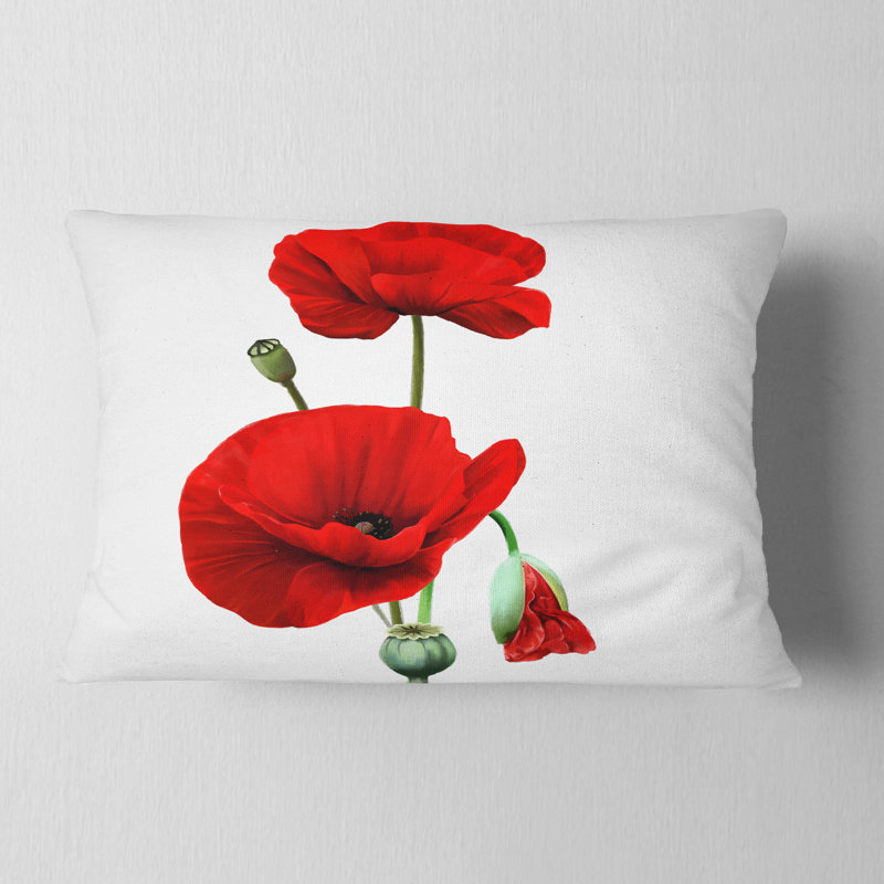 Coussins rouges sur fond blanc - Coussin décoratif à imprimé floral