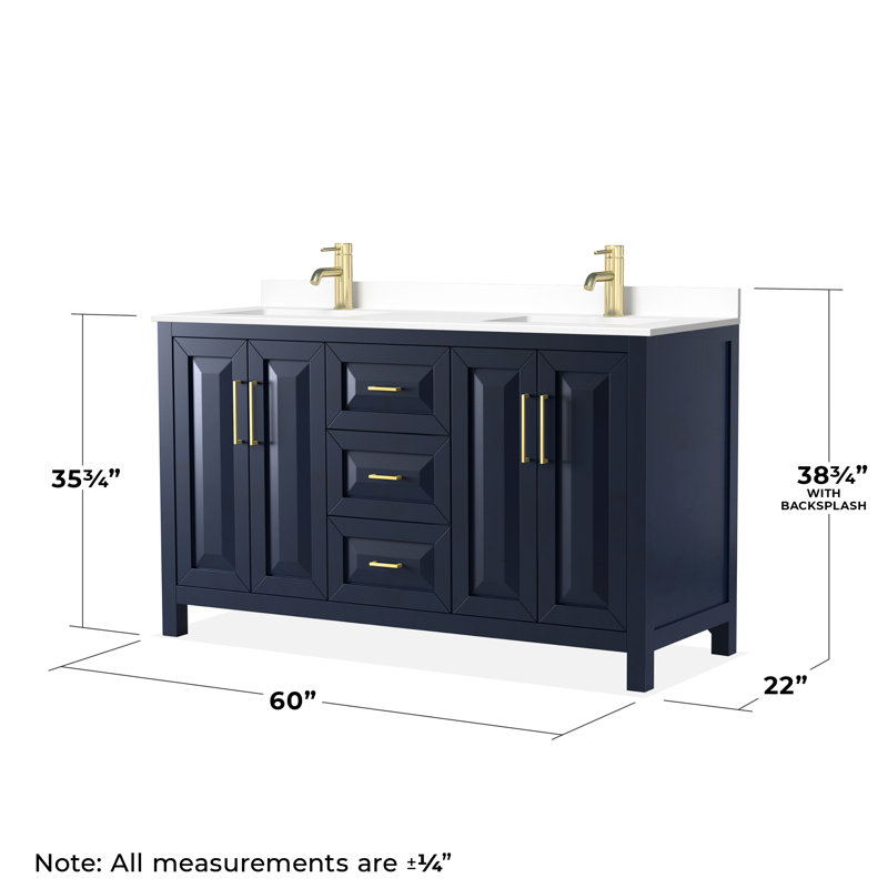 Daria 60'' W Double Vanity, Dark Blue, White Cultured Marble, Brushed Gold