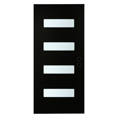 Contemporary 4-lite Fiberglass Entry Door Slab, Black Frosted Glass,Left Inswing