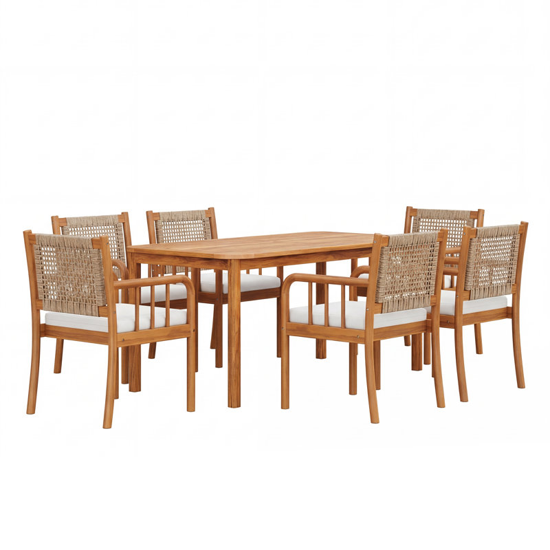 Ensemble de salle à manger 7 pièces en bois d'acacia avec plateau en PE et plateau à lattes Arden Patio