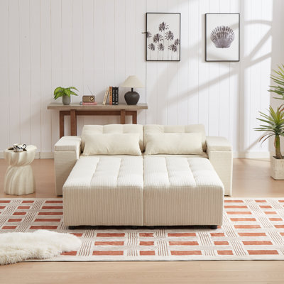 Modern Sofa Convertible 3 1 Sleeper Sofa And Sectional Sofa With 4 Storage Space For Living Room,Corduroy Couch With 4 Pillows,Corduroy