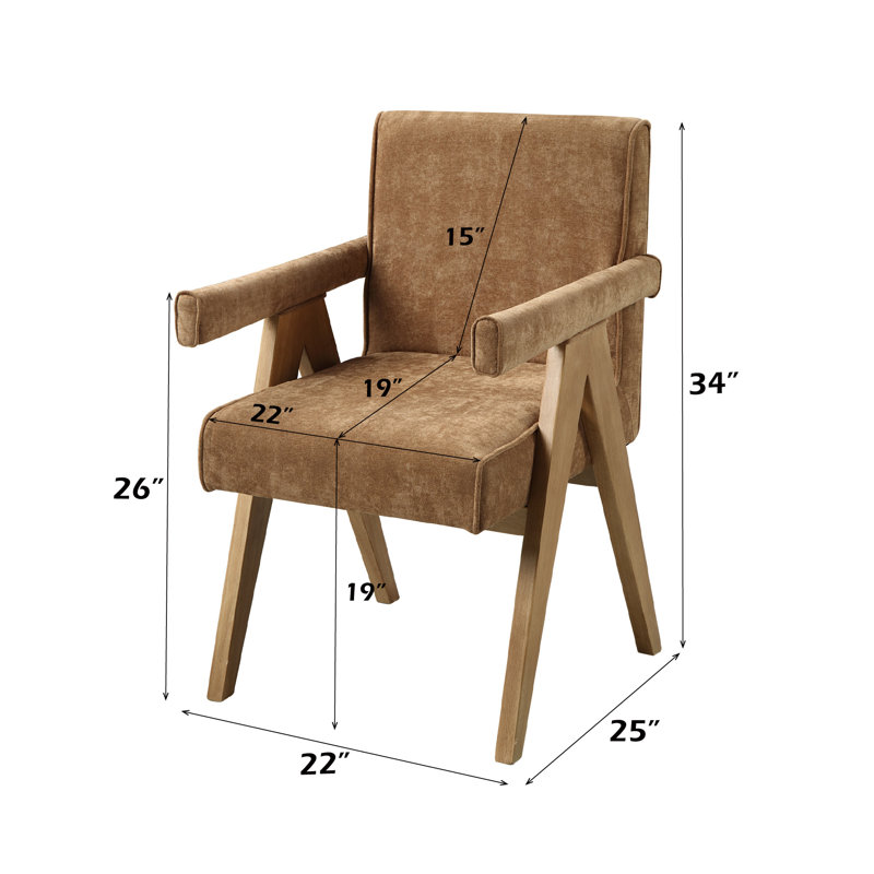 Chaise avec accoudoirs en chenille et chêne chocolat Zoey (ensemble de 2)