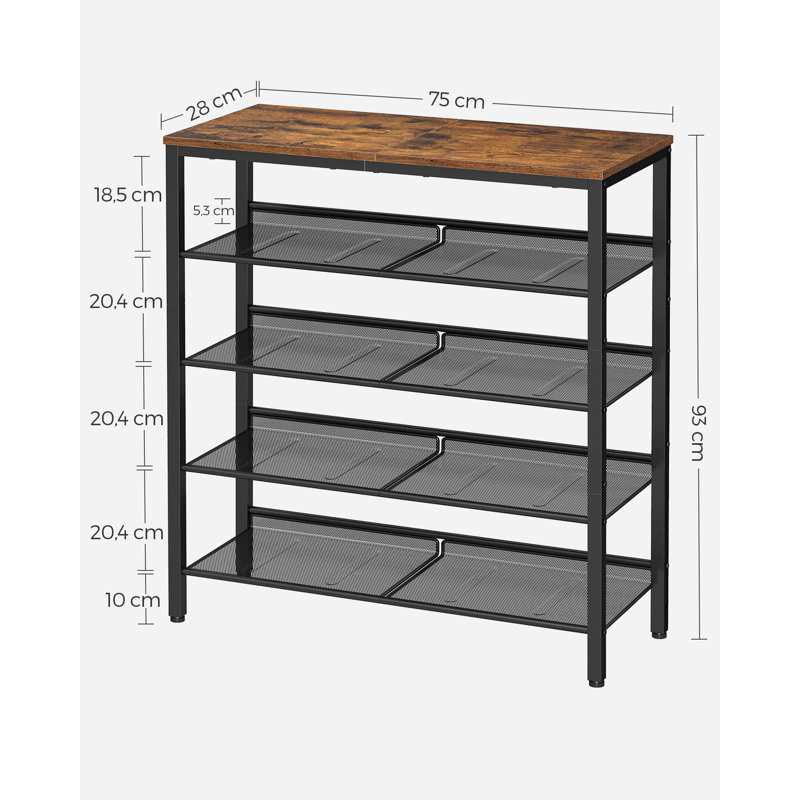 8 Pair Shoe Rack, Rustic Brown/Black