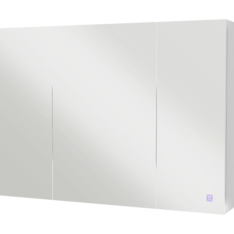 Armoire de rangement murale à miroir pour salle de bain - H 25,5 po x l 35,5 po x P 6 po, blanc, lumières alimentées, tablette réglable éclairée avec H 6 po x P 25,5 po, détachable