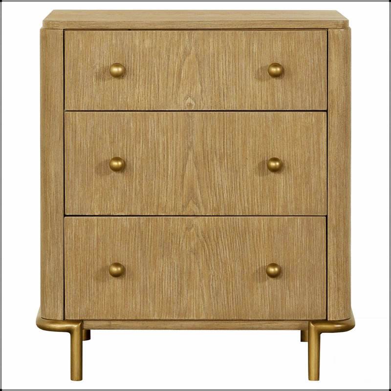 Table de chevet 3 tiroirs Mid-Century moderne avec deux ports USB pour le chargement et le rangement