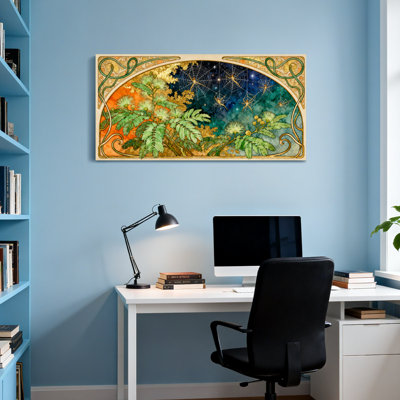 Mode, toile d'araignée, étoiles, plantes, feuilles, orange, bleu, vert, art