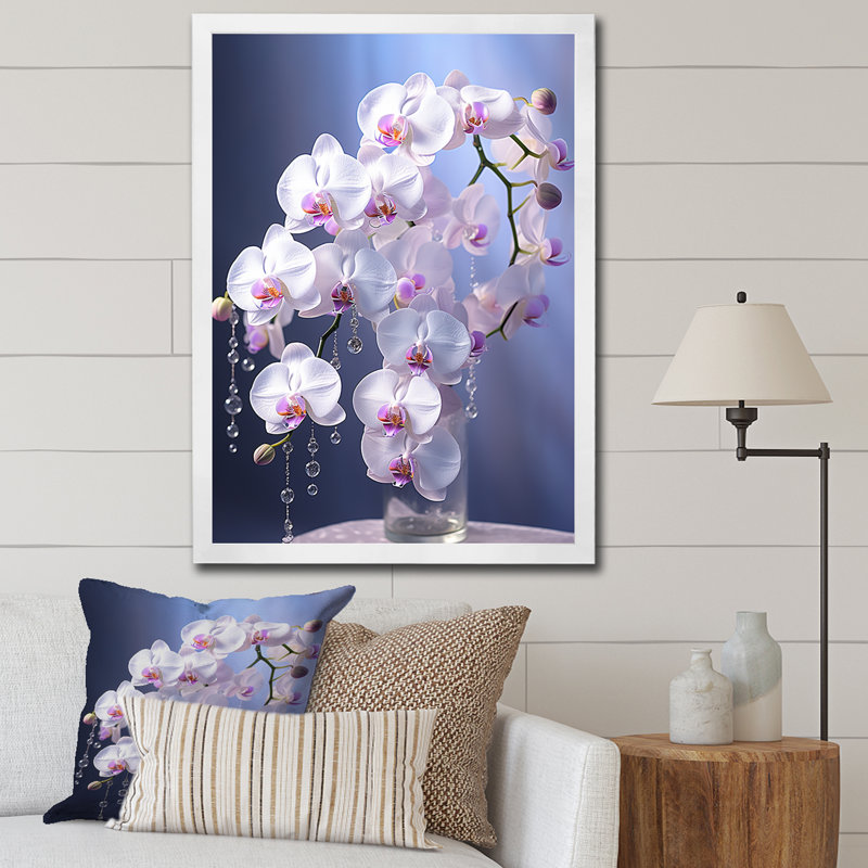 Orchidées mauves élégance II - imprimé, Cadre flottant blanc, H 20 po x l 12 po x P 1 po