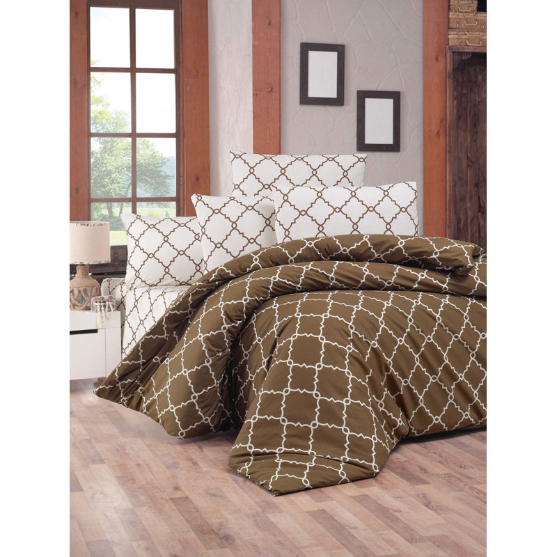 Cotton Geometric Shapes Duvet Cover, Brown, King Duvet Cover + 2 Standard Pillowcases