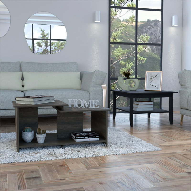 Ensemble de tables basses deux pièces en noir mat, conception compacte, idéal pour les petits salons