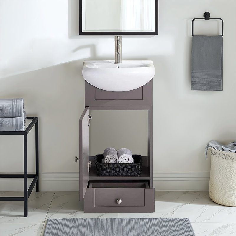 18'' White Modern Mini Single Bathroom Vanity Set, Gray