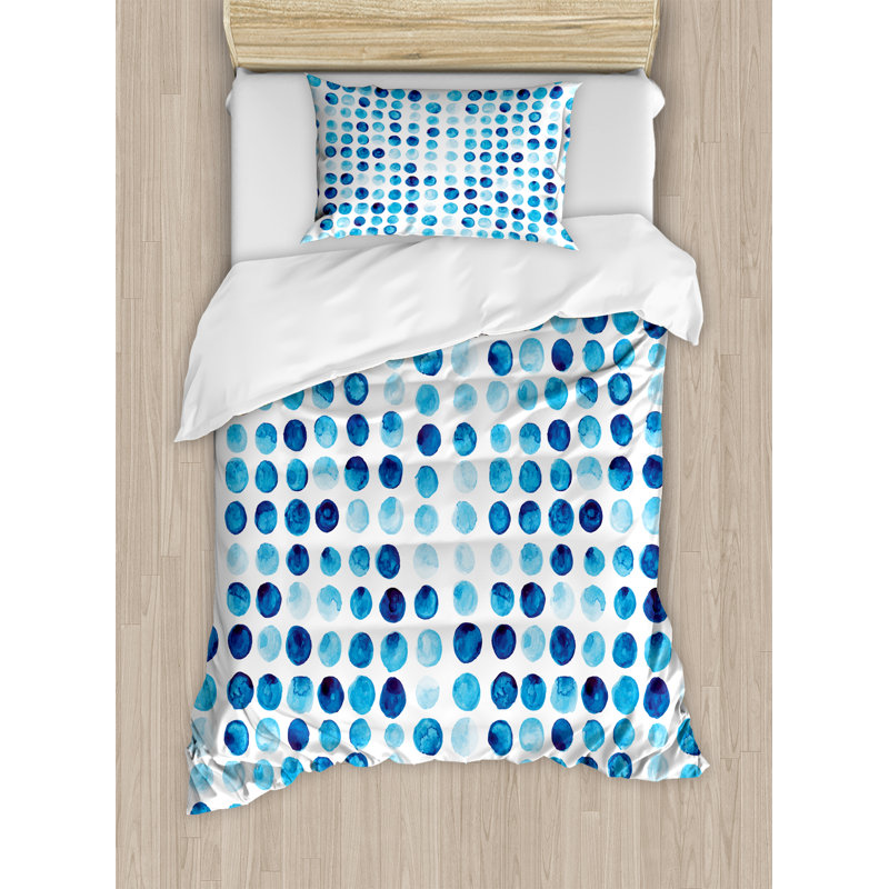 Modern & Contemporary Dots Duvet Cover, Hand Drawn Circles Cells, Twin Duvet Cover + 1 Sham