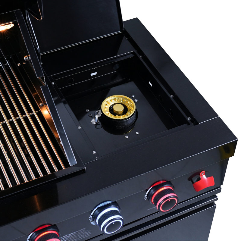 Barbecue extérieur 46 pouces 4 72000 avec brûleur latéral rond, ensemble et étagères réglables, grilles de cuisson en acier inoxydable, allumage électronique, armoires de rangement