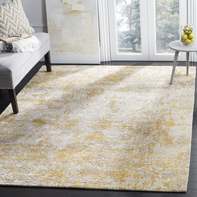 Tiffany Hand Knotted Wool/Cotton/Viscose Abstract Rug in Beige/Gray