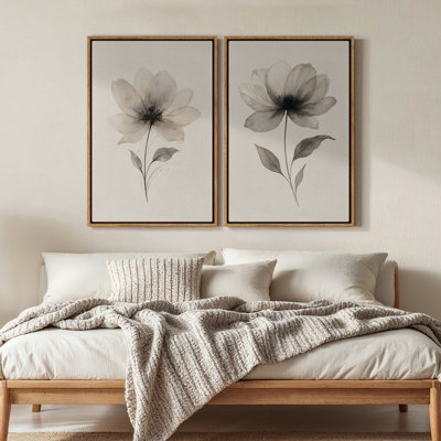Framed Canvas Wall Art - Minimalist Botanical Flower Artwork Prints - 24"x36"