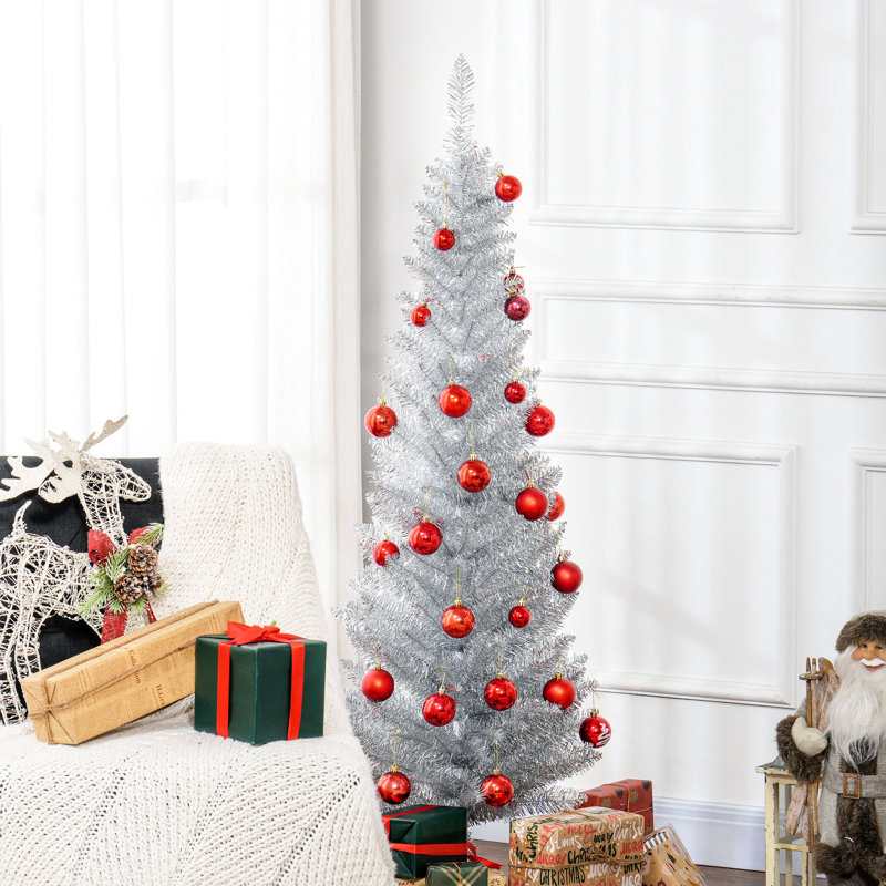 Arbre de Noël artificiel 5 pi argent, 294 pointes, feu - avec support en plastique