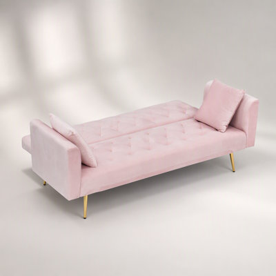 Canapé convertible de 71 pouces en velours rose rétro American, parfait pour les petits espaces et polyvalent