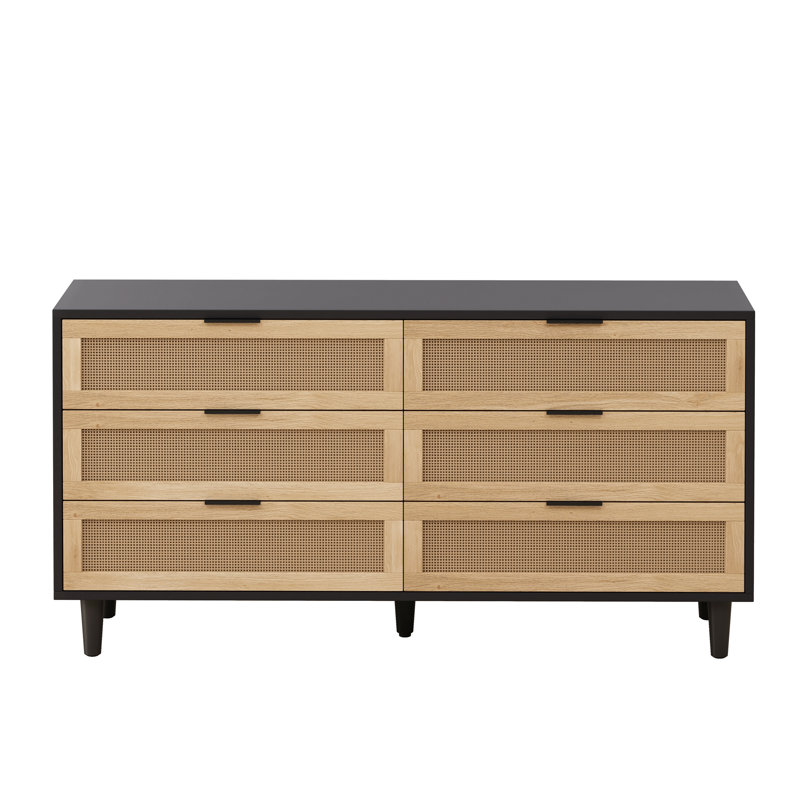 Armoire de rangement en rotin 6 tiroirs, H 29,53 po x l 51,18 po x P 15,75 po, Noir