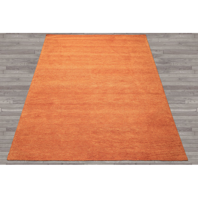 Tapis multicolore en laine tissé à la main orange brûlé, Orange, Rectangle 5' x 8'