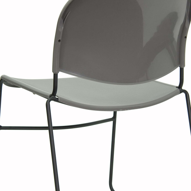 Gaea 880 lb. Capacity Ultra-Compact Stack Chair with Metal Frame, Black, Gray, 1