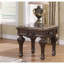 Table de bout traditionnelle en bois massif avec plateau en marbre, table d'appoint sculptée à la main