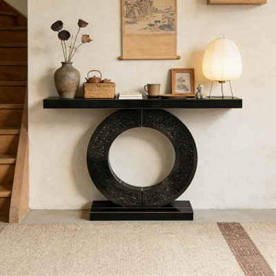 Mirrored Console Table With Crushed diamond Inlay, Long Entryway Sofatable