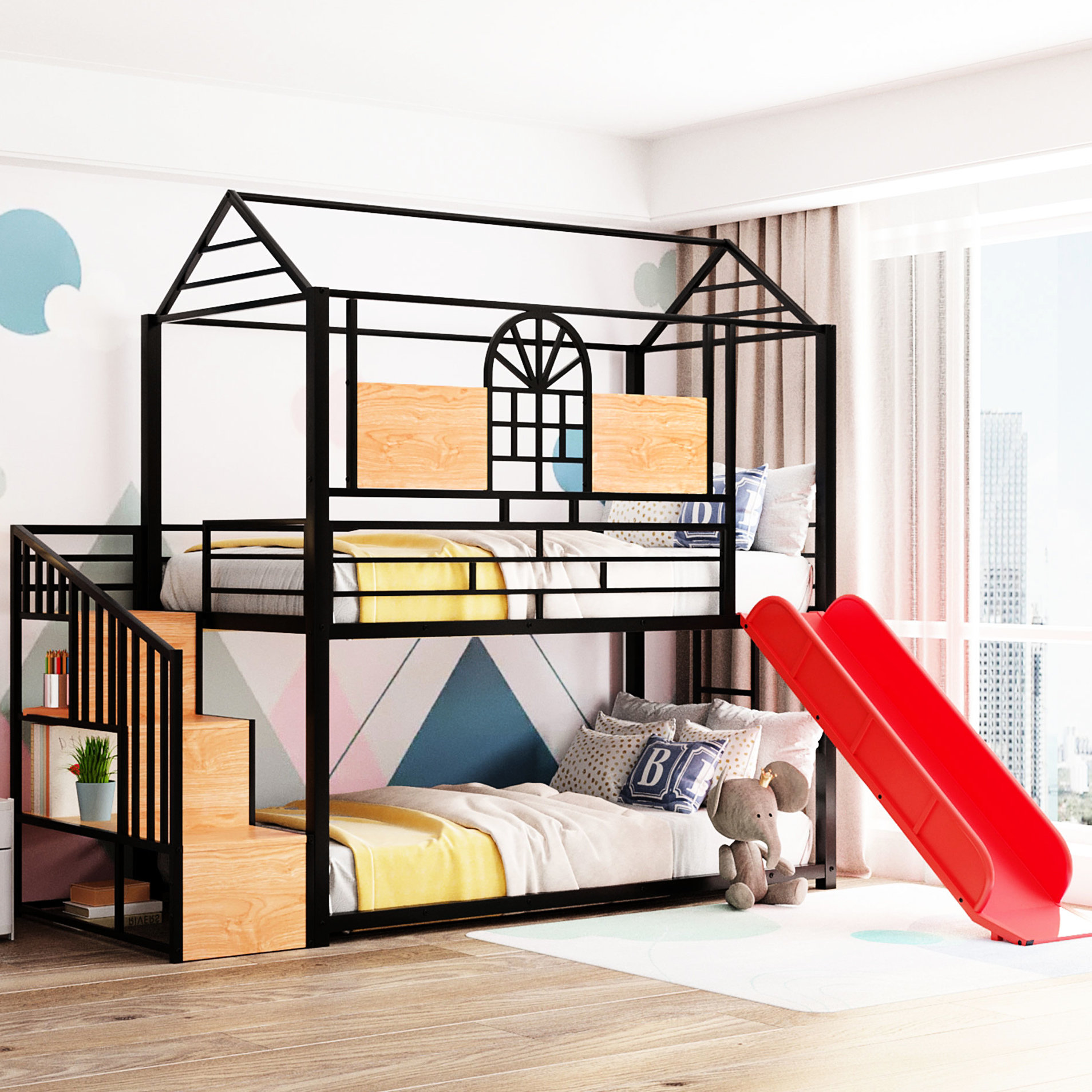 Latitude Run® Twin Over Metal Bunk Bed With Dynamic Slide And Spacious ...