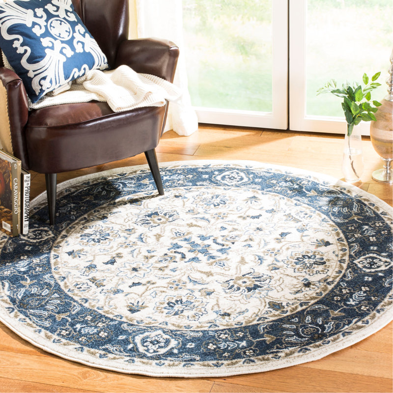 Tapis oriental beige / bleu Arthur, Rond 5 pi 1 po