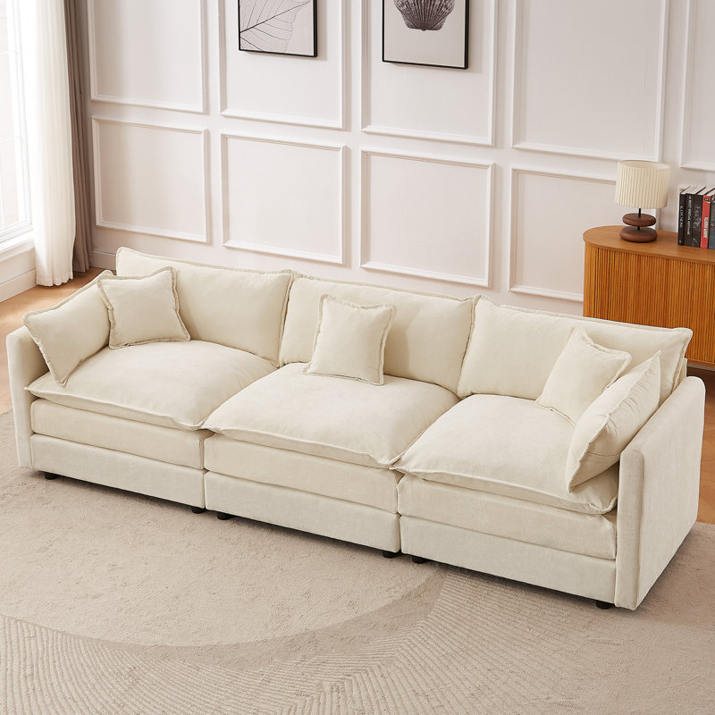 3 Seater Chenille Sofa, Beige