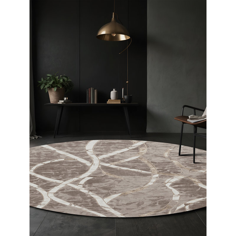Tapis gris soyeux et moelleux, Rond 8 pi