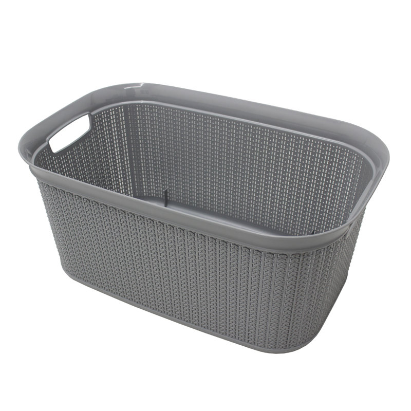 Plastic Laundry Basket with Handles, Grey