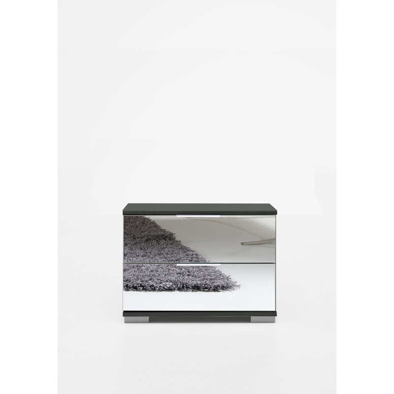 Aeryn 52cm W Manufactured Wood Bedside Table, Graphite / Mirror