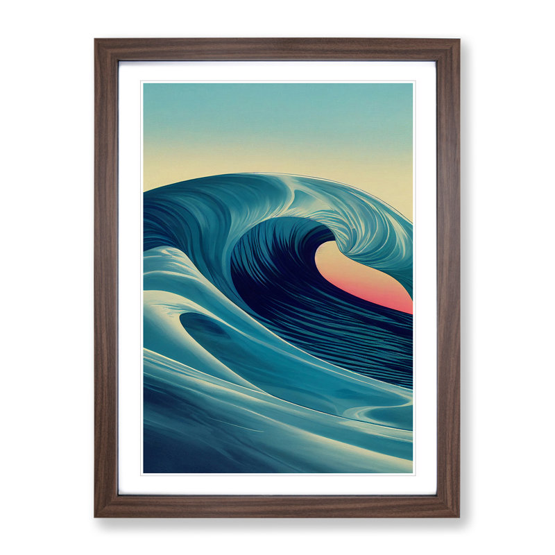 Sunset Ocean Wave No.1 - Single Picture Frame Painting, 34cm H x 25cm W x 2cm D, Walnut Framed