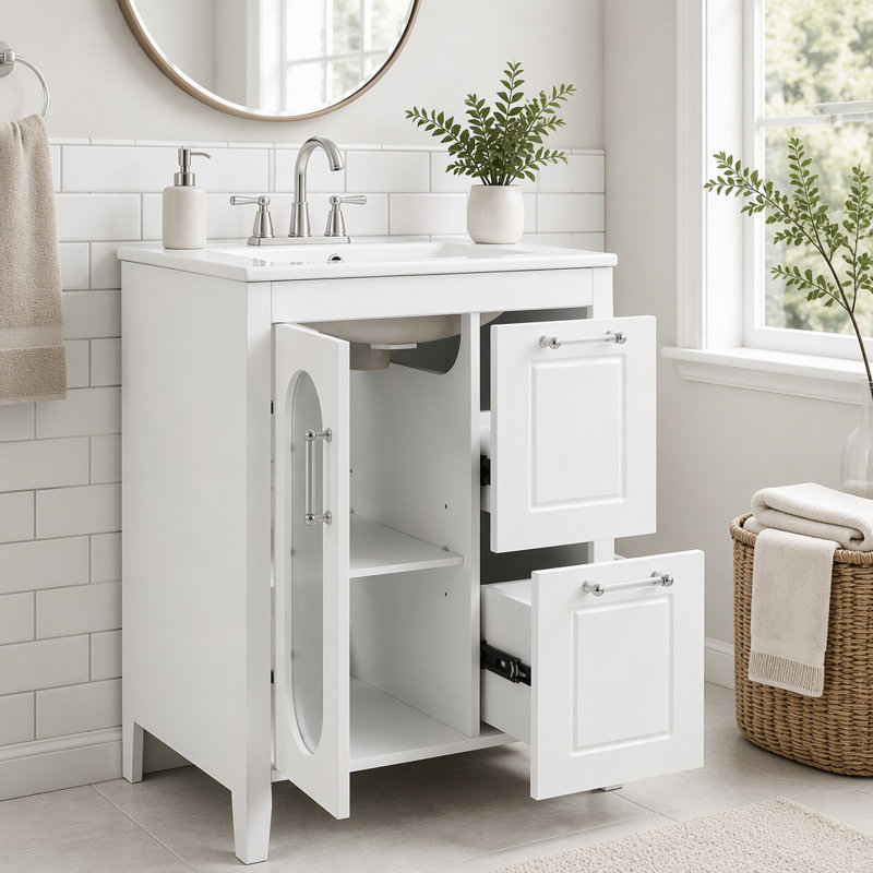 Meuble-lavabo 24 po avec lavabo et rangement élégant, Blanc